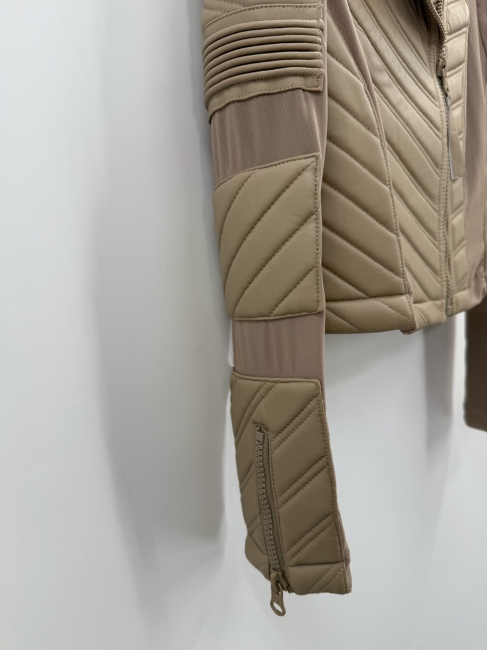 Blanc Noir Acceleration Asymmetric Taupe Leather Moto Mesh Jacket Size Small - Picture 10 of 15
